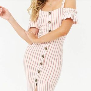 Striped Open Shoulder Body Con Dress